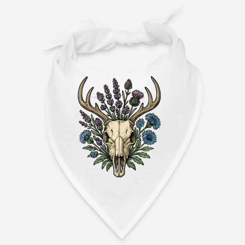 Hirschknochen mit Blumenkranz - Bandana - Weiß