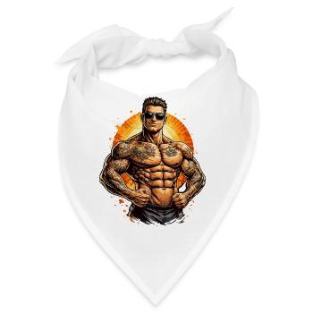 Tattoo Muskelmann im Sonnenfeuer - Bandana - Weiß - Vorne