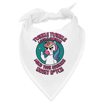 Freches Einhorn mit Spruch Nosey B*tch Snitch - Bandana - Weiß - Vorne