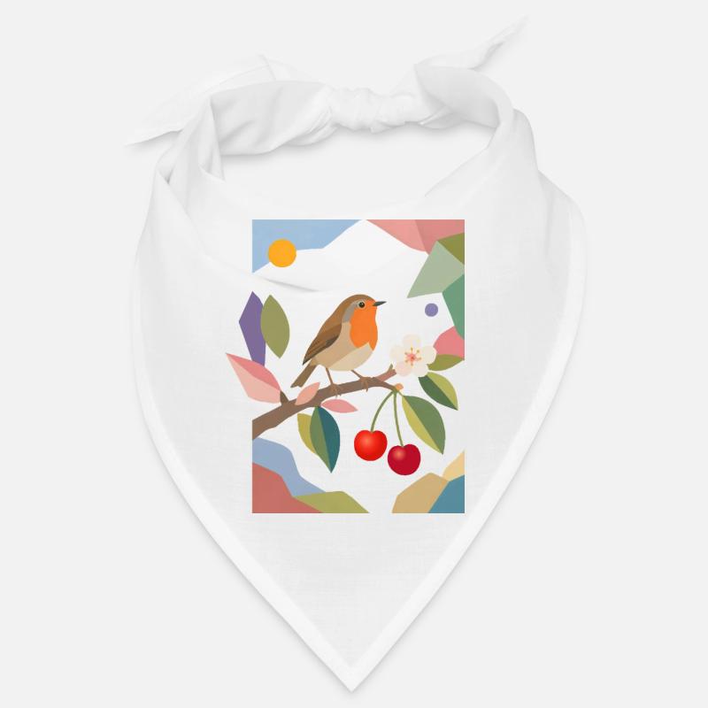 Rotkehlchen Vogel auf Ast Kirsch Design Bandana