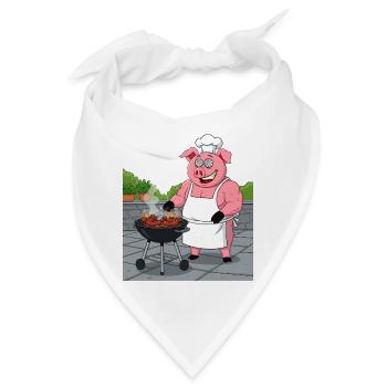Grillendes gemütliches Schwein - Bandana - Weiß - Vorne