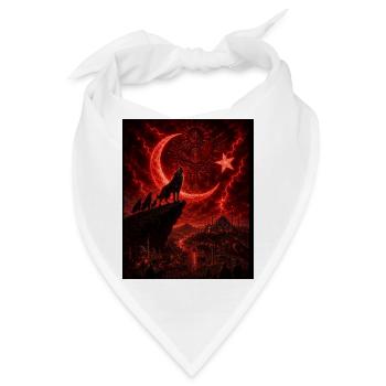Roter Mondwolf über der Brandstadt - Bandana - Weiß - Vorne