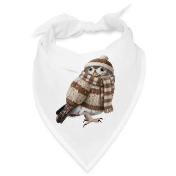Eule im Strickpullover Vogel Weihnachten Gemütlich - Bandana - Weiß - Vorne