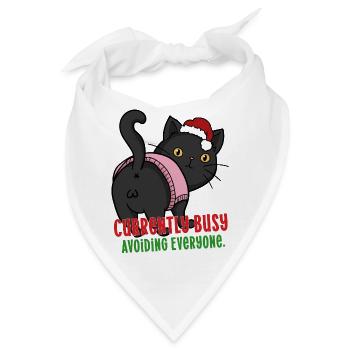Lustige weihnachtliche Introvertierte Katze, die eifrig ausweicht - Bandana - Weiß - Vorne