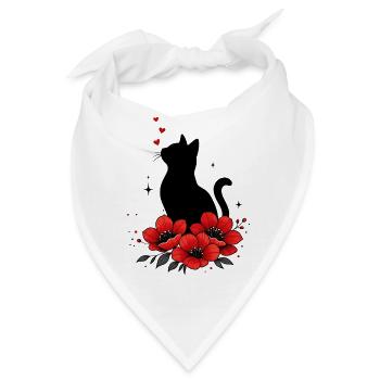 Schwarze Katze & Rote Mohnblume - Bandana - Weiß - Vorne