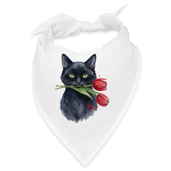 Cat Noir mit roter Tulpe - Bandana - Weiß - Vorne