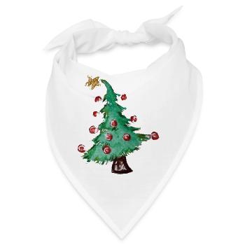 Aquarell-Weihnachtsbaum mit roten Ornamenten - Bandana - Weiß - Vorne