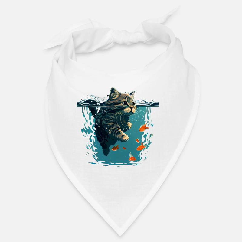 Chat nageur avec poisson rouge Bandana