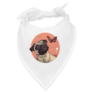 Mops mit Schmetterling - Bandana - Weiß - Vorne