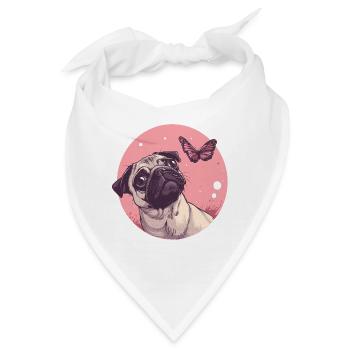 Mops und Schmetterling - Bandana - Weiß - Vorne