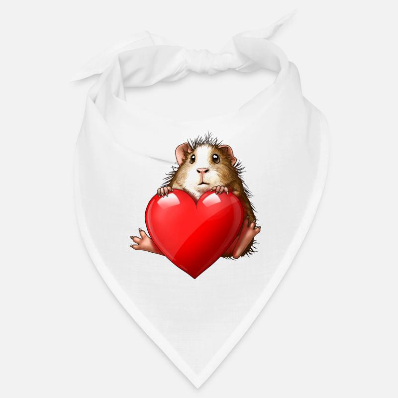 Coeur Rouge Amour Drôle Cochon D’Inde - Bandana - blanc