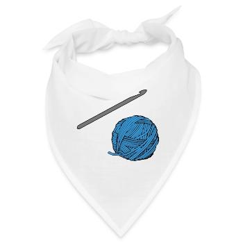 Blaues Häkel-Garn mit Häkelnadel - Bandana - Weiß - Vorne