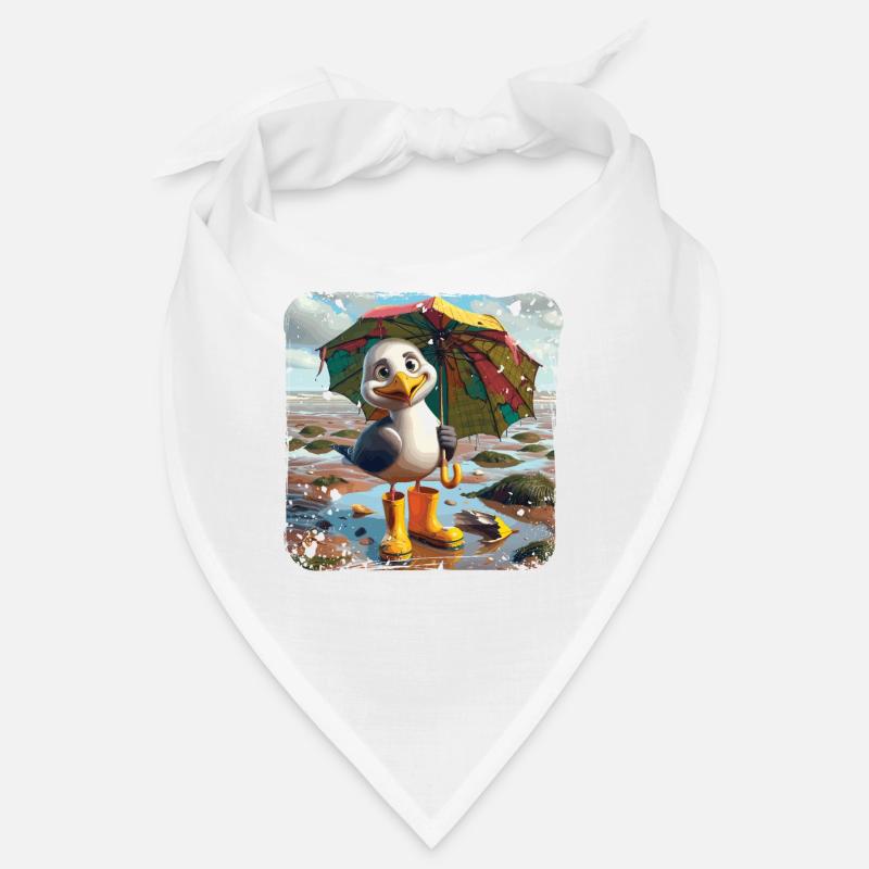Cheerful seagull with rubber boots and umbrella Bandana
