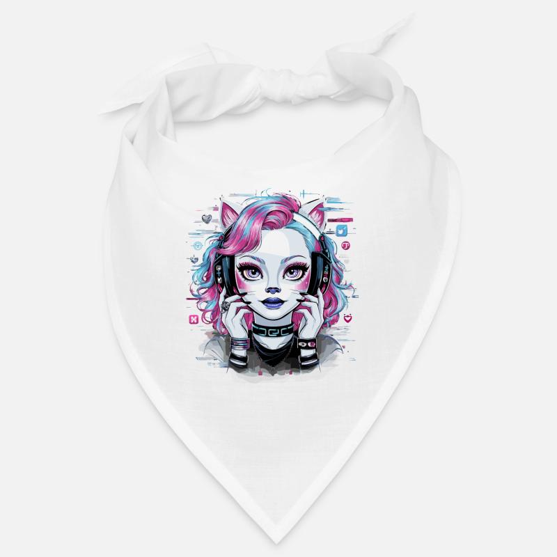 Niedliche Katzenfrau mit Kopfhörer Bandana