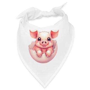 Cute Kawaii Pig in Egg - Eggshell Design - Bandana - Weiß - Vorne