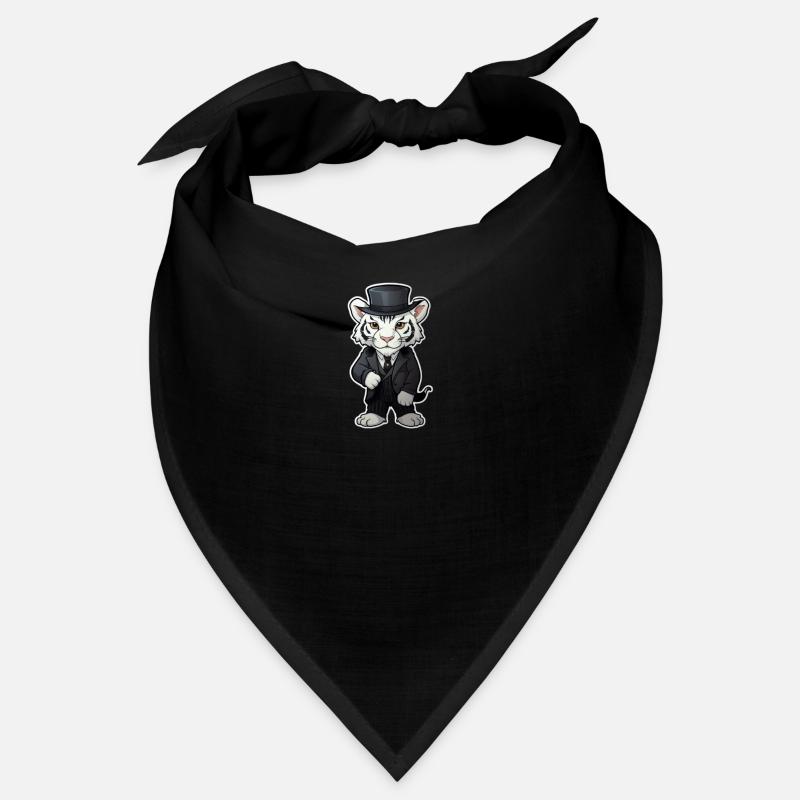 cute white tiger wearing a black suit and hat Bandana