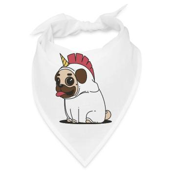 Knuffiger Einhorn Mops - Bandana - Weiß - Vorne