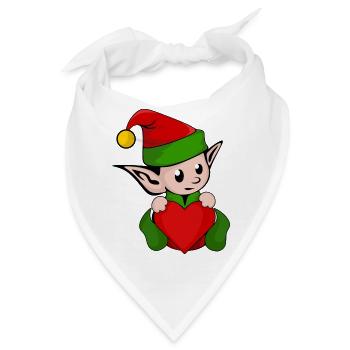 Elfe Elf kleines Männchen Herz Weihnachten Mütze - Bandana - Weiß - Vorne