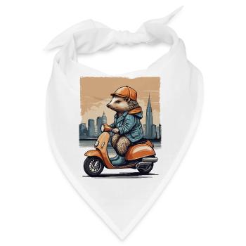 Süßer Igel auf Motorroller - Bandana - Weiß - Vorne