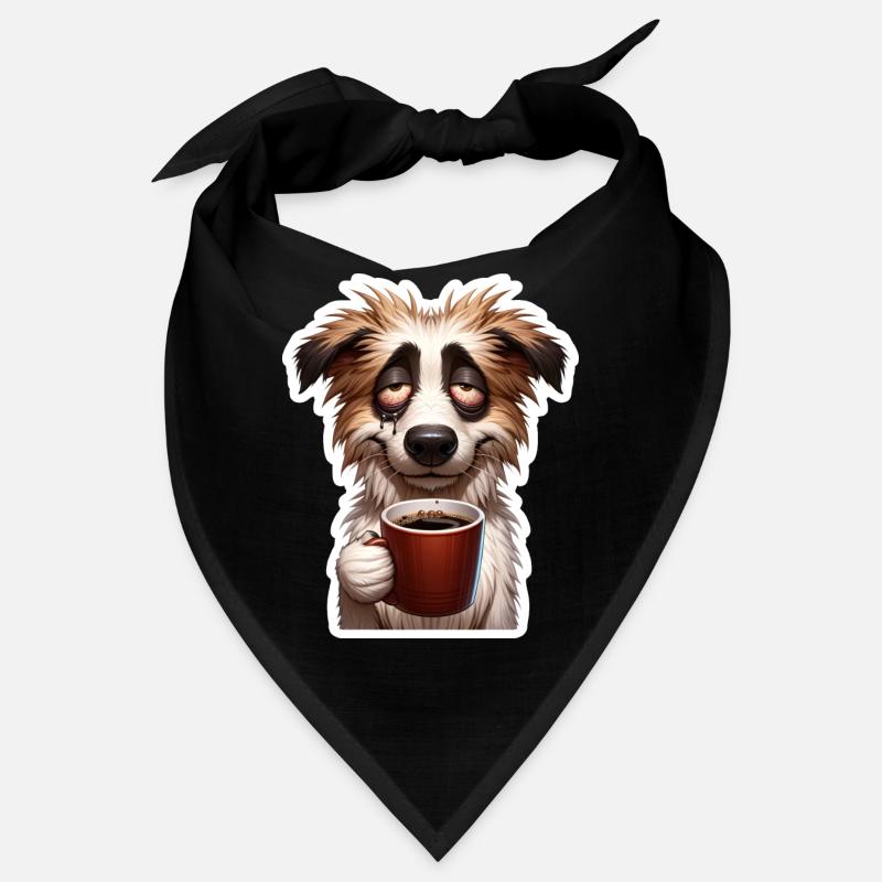 Hund müde mit Kaffeetasse Bandana