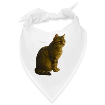 Sitzende, getigerte Katze - Bandana - Weiß - Vorne