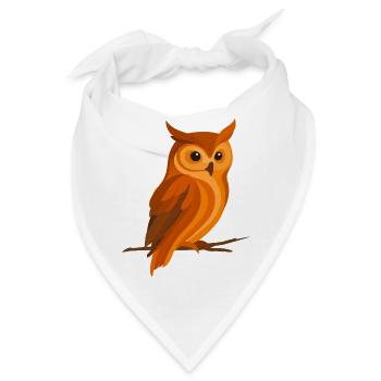 Eule in Orangetönen – Ausdrucksstarker Waldvogel - Bandana - Weiß - Vorne