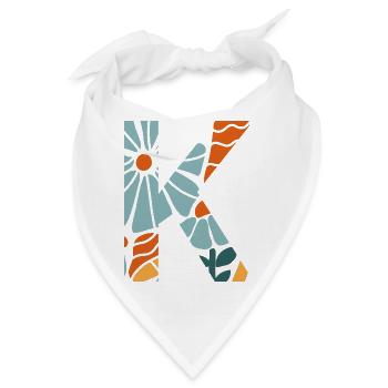 Buchstabe k groovige Blumen Geschenkidee - Bandana - Weiß - Vorne