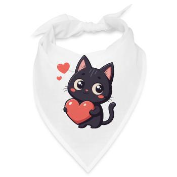 Schwarzes Katzen-Kawaii-Herz - Bandana - Weiß - Vorne