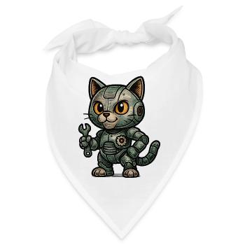 Retro RoboKatze mit Werkzeug - Bandana - Weiß - Vorne