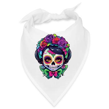 Sugar Skull Blumenkronen Art - Bandana - Weiß - Vorne