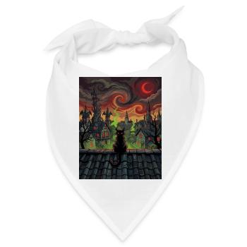 Mitternachtskatze auf dem Dächer in Hexenstadt - Bandana - Weiß - Vorne