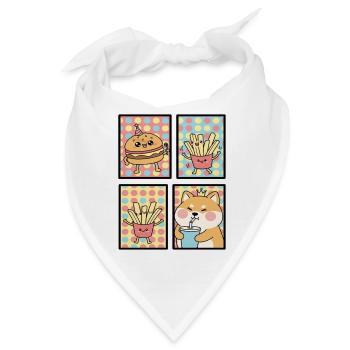 Cute Kawaii Animals and Fast Food Design Set - Bandana - Weiß - Vorne