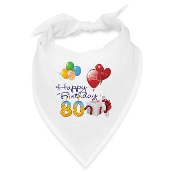 80. Alles Gute zum Geburtstag Luftballons vorhanden & Kerzen - Bandana - Weiß - Vorne