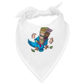 Cartoon Eule mit Bücherstapel - Büchereule - Bandana - Weiß - Vorne