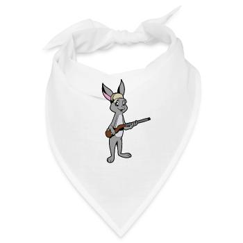 Hase mit Gewehr - Jäger - Bandana - Weiß - Vorne