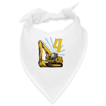 Ich bin 4 - Bagger Geburtstag 4 Jahre - Bandana - Weiß - Vorne