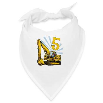 Ich bin 5 - Bagger Geburtstag 5 Jahre - Bandana - Weiß - Vorne