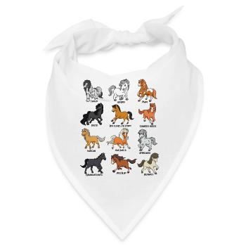 Viele Pferderassen - Cartoon Kawaii Pferde - Bandana - Weiß - Vorne