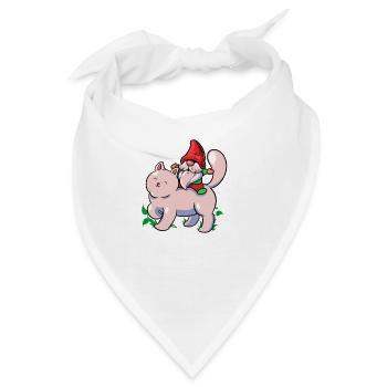 Gartenzwerg reitet Katze - Bandana - Weiß - Vorne