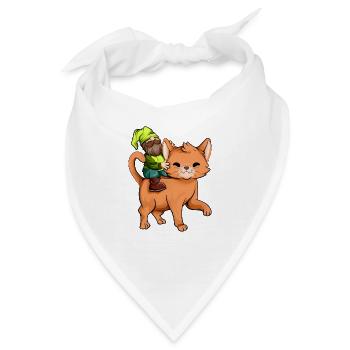Gartenzwerg reitet Katze - Bandana - Weiß - Vorne