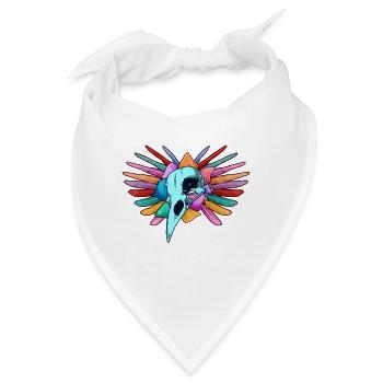 Rabenschädel mit bunten Federn - Goblincore - Bandana - Weiß - Vorne