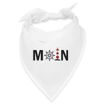 Moin mit dem Schiffsrad und dem Leuchtturm - Bandana - Weiß - Vorne