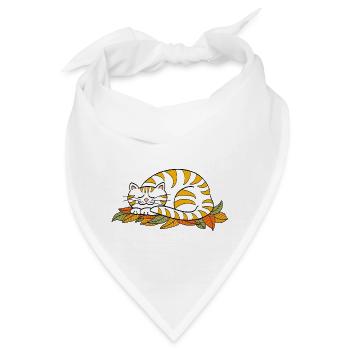 Schlafende Mieze auf Herbstlaub - Bandana - Weiß - Vorne