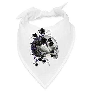 Schädel mit Rosen und Goldschrift - Bandana - Weiß - Vorne
