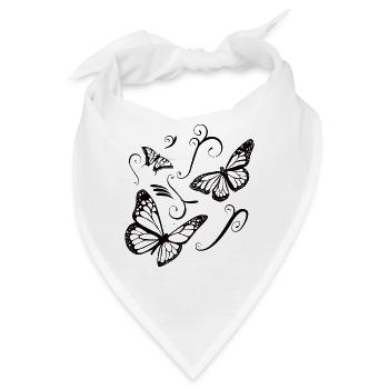 Schmetterling Tatoo Geschenk Freundin Blumen Ranke - Bandana - Weiß - Vorne