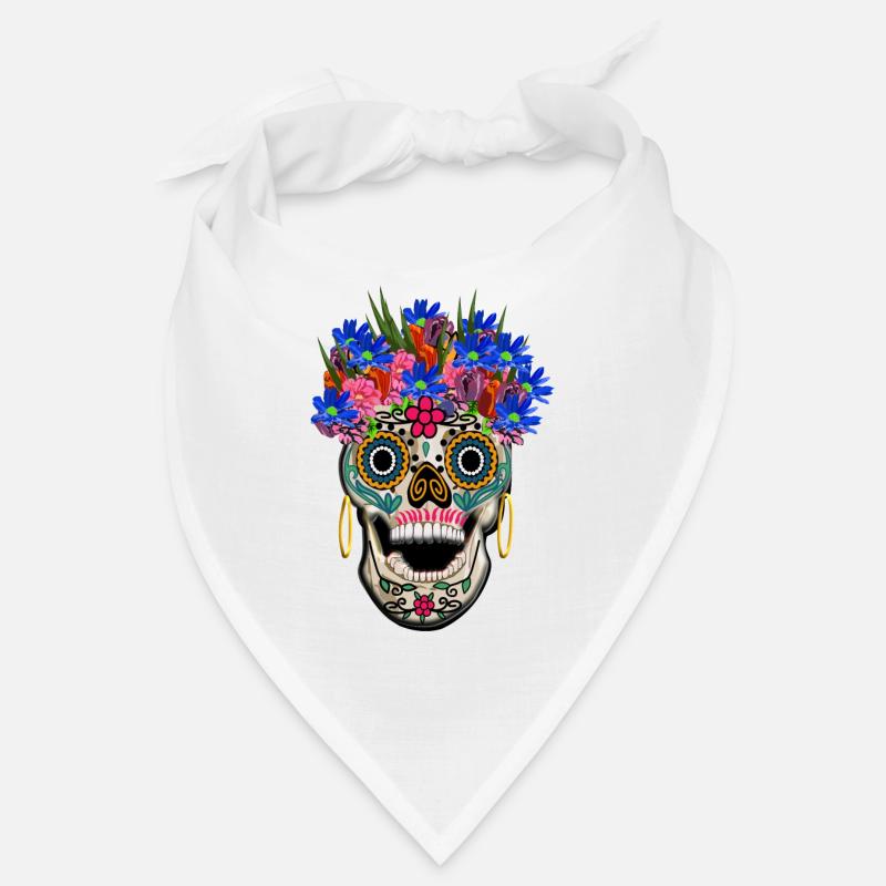 Skull decorated with flowers, selenium / Muertos day Bandana