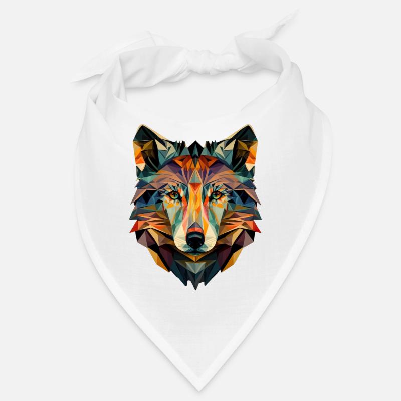 Wolf Gesicht Geometrisch Abstrakt bunt - Bandana - Weiß