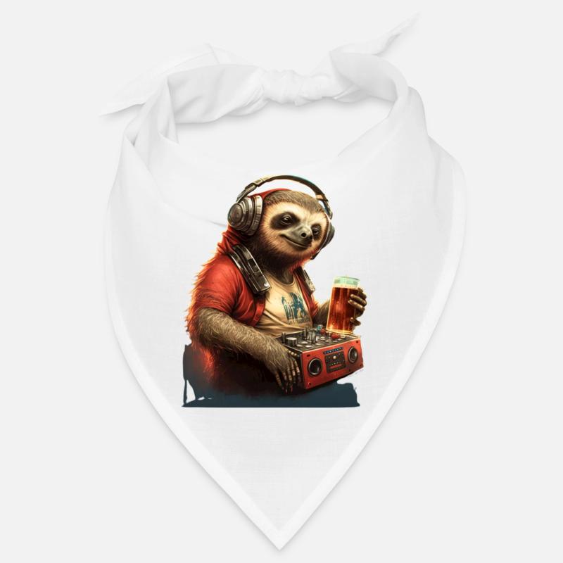 Cool Sloth DJ with beer Bandana
