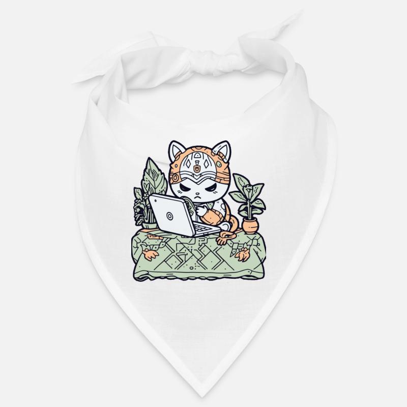 Chat Tech en armure de jardin - Bandana - blanc