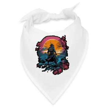 Chinesischer Krieger, der aus dem Sonnenuntergang auftaucht, Vektor - Bandana - Weiß - Vorne
